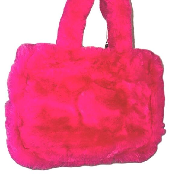 Juicy Couture Berry Fuchsia Faux Fur Tote Shopping Bag & Metallic Mini Pouch - Picture 11 of 15